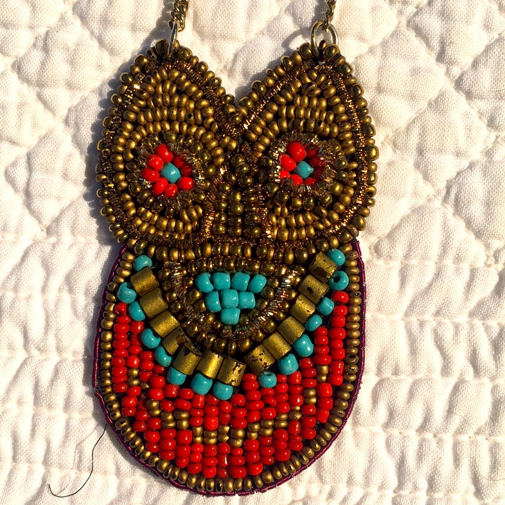 Super cute beaded owl adjustable Necklace